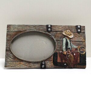 Oval Glass Standup Country Cowboy Riding Roping Theme Picture Frame
